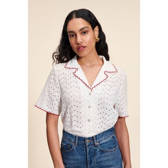 Rouje Tops - Rouje Paris Aneth White Eyelet Button Shirt Blouse Top